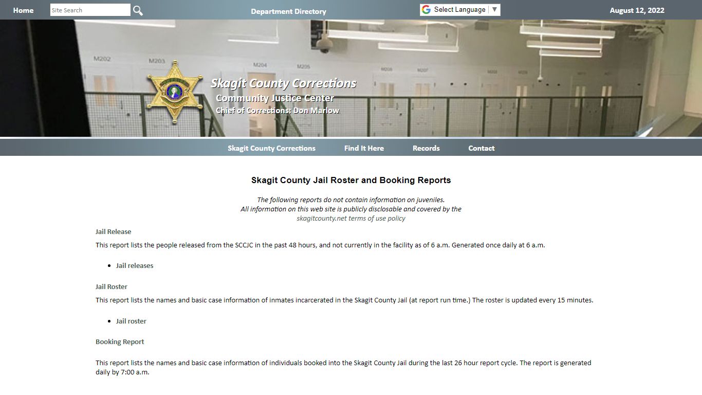 Skagit County Jail Roster and Booking Reports